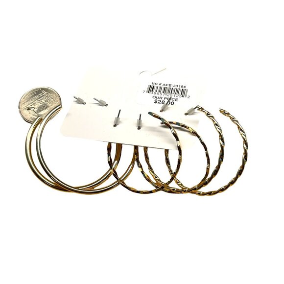 Charming Charlie MSRP 28 Set Of Hypoallergenic Gold-Tone Hoop Earrings With Smoo - Picture 2 of 5